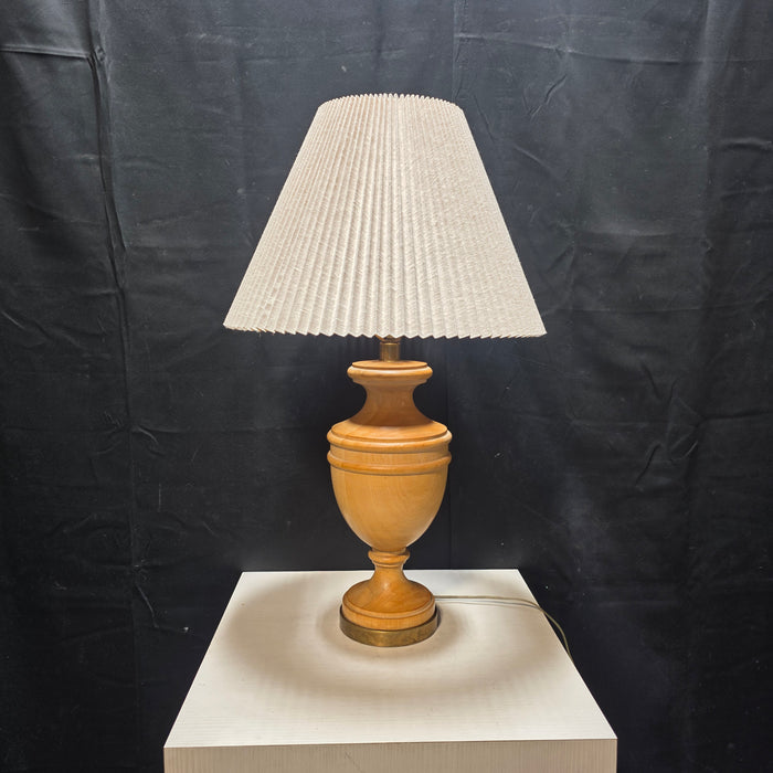 1970's Vintage Danish Solid Wood Table Lamp with Ruffle Shade 17.5"Dx29"