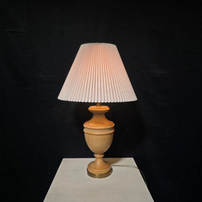 1970's Vintage Danish Solid Wood Table Lamp with Ruffle Shade 17.5"Dx29"