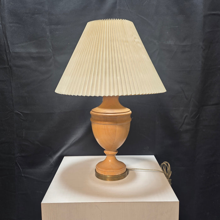 1970's Vintage Danish Solid Wood Table Lamp with Ruffle Shade 18"Dx26"