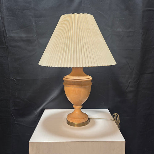 1970's Vintage Danish Solid Wood Table Lamp with Ruffle Shade 18"Dx26"