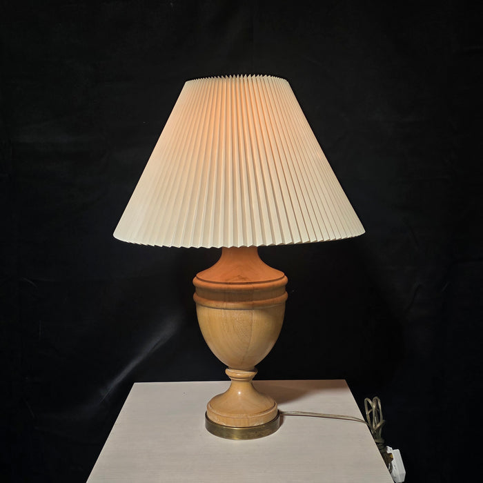 1970's Vintage Danish Solid Wood Table Lamp with Ruffle Shade 18"Dx26"