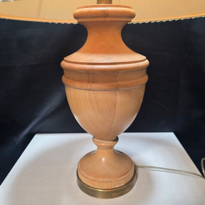 1970's Vintage Danish Solid Wood Table Lamp with Ruffle Shade 18"Dx26"