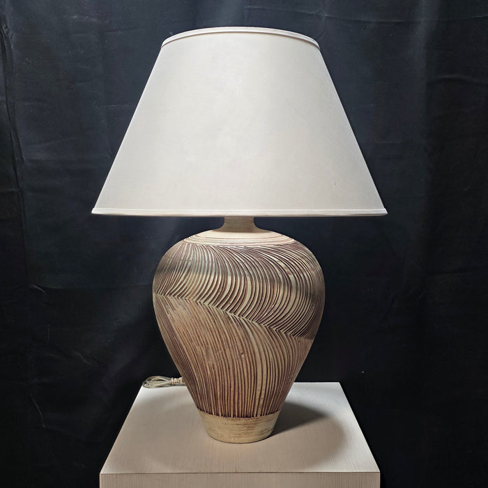 1986 Casual Lamps Ceramic Carved Concentric Groove Pattern 23"Dx33"