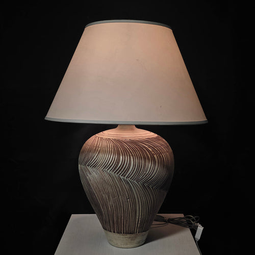 1986 Casual Lamps Ceramic Carved Concentric Groove Pattern 23"Dx33"