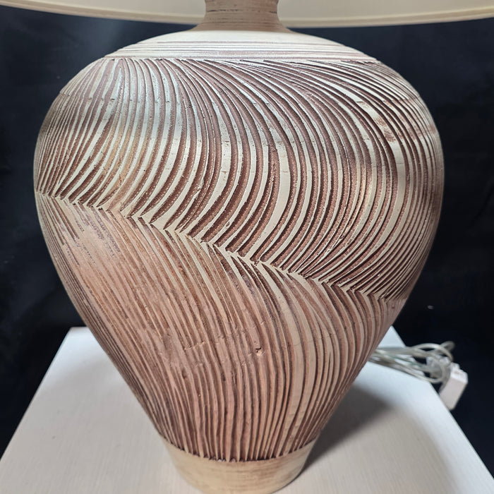 1986 Casual Lamps Ceramic Carved Concentric Groove Pattern 23"Dx33"