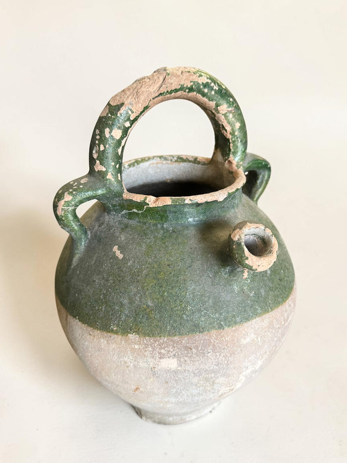 19th-century French green-glazed terracotta  cruche pot from Provence