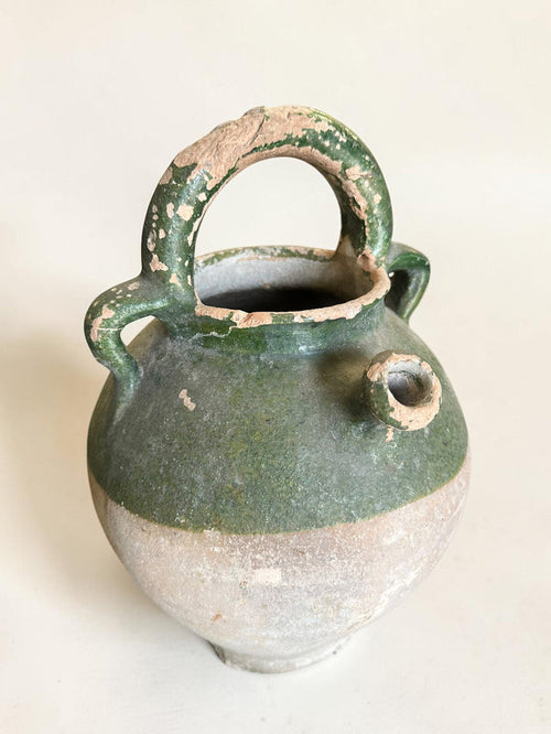 19th-century French green-glazed terracotta  cruche pot from Provence