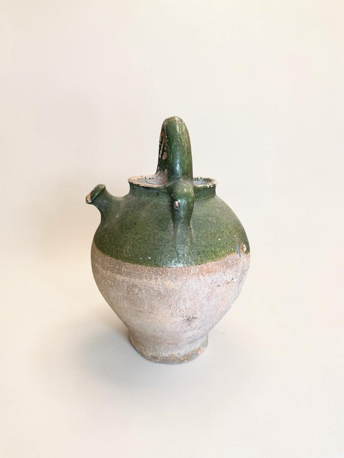 19th-century French green-glazed terracotta  cruche pot from Provence