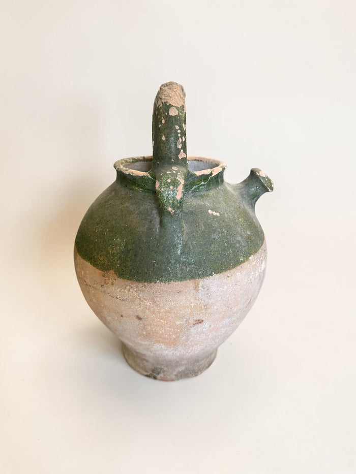 19th-century French green-glazed terracotta  cruche pot from Provence