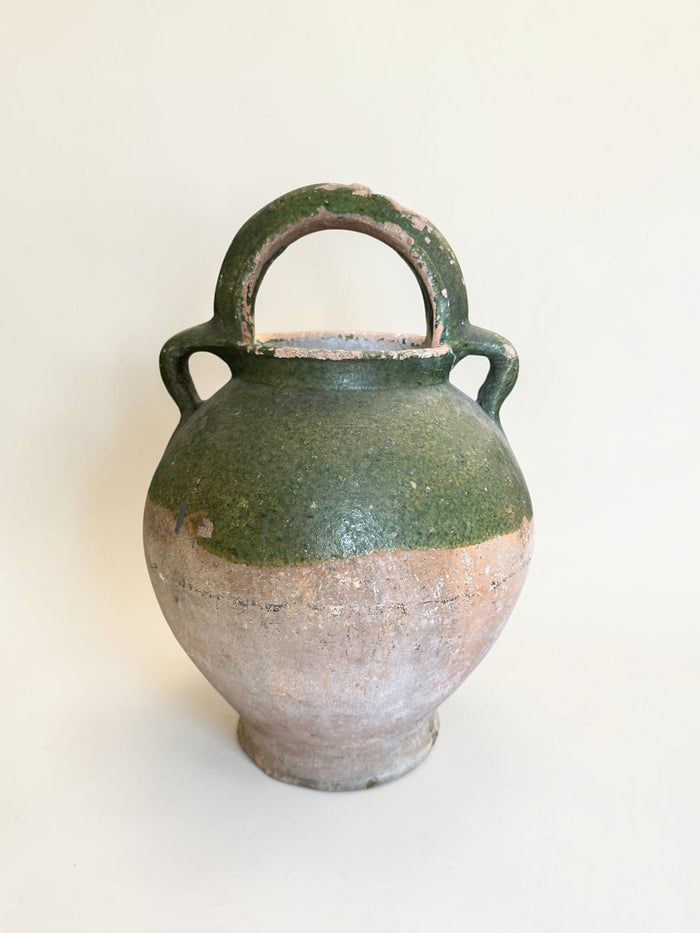 19th-century French green-glazed terracotta  cruche pot from Provence