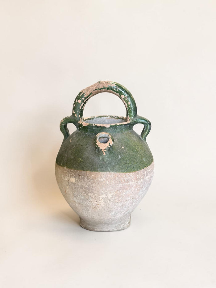 19th-century French green-glazed terracotta  cruche pot from Provence