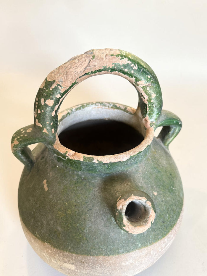 19th-century French green-glazed terracotta  cruche pot from Provence