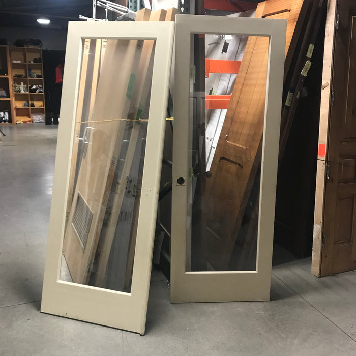 30"x 29.75"x 1.25" White Single Pane Glass Panel French Doors PAIR