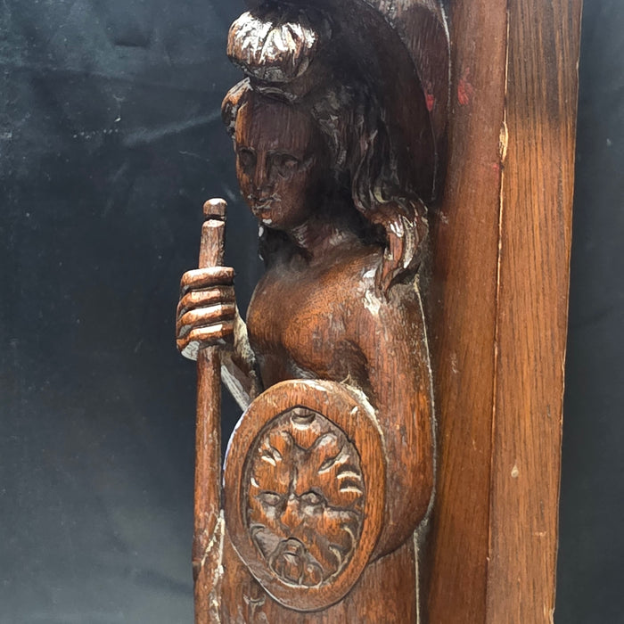 60's - 70's Walnut Wood Medieval Revival Hand Carved Table Lamp 17.5" D x 34.5"