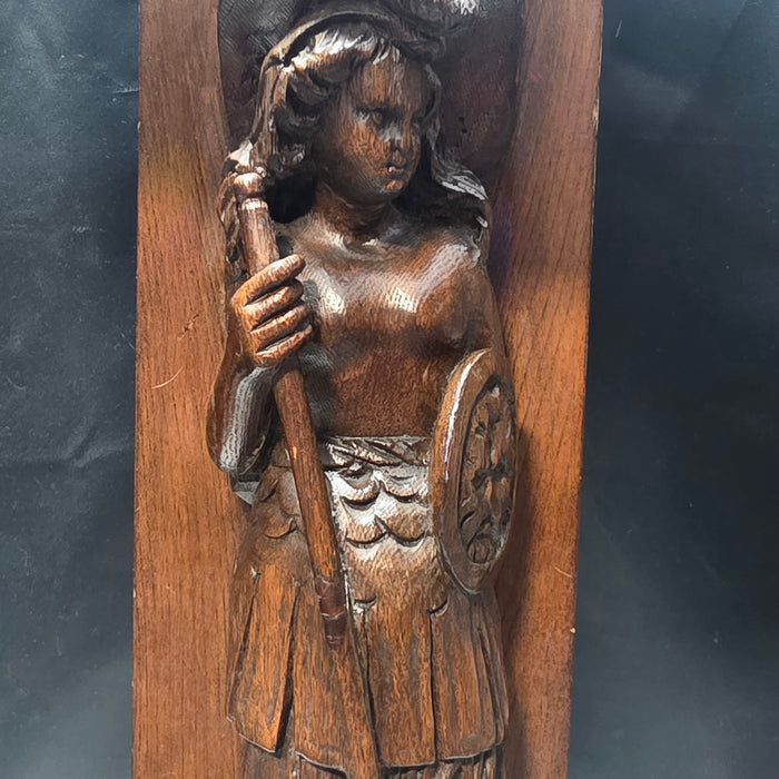 60's - 70's Walnut Wood Medieval Revival Hand Carved Table Lamp 17.5" D x 34.5"