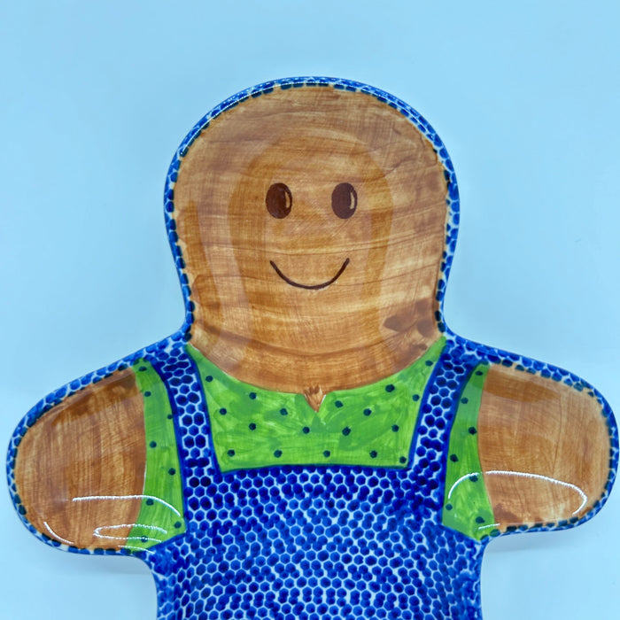 Gingerbread Platter - Green Shirt Dot