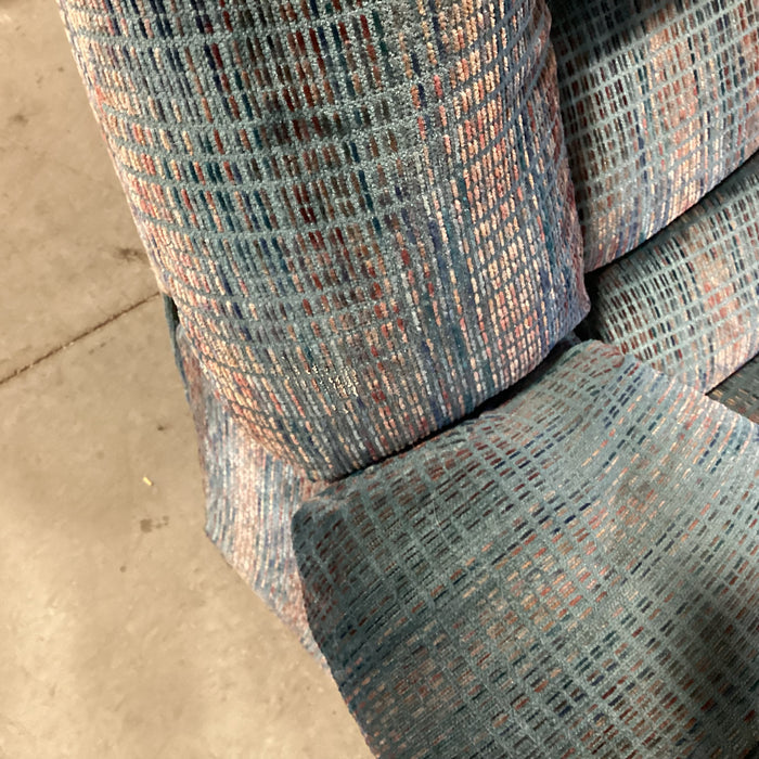 Action Industries Teal Blue with Light Red Grid Woven Double Recliner Sofa 96"x 38"x 37"