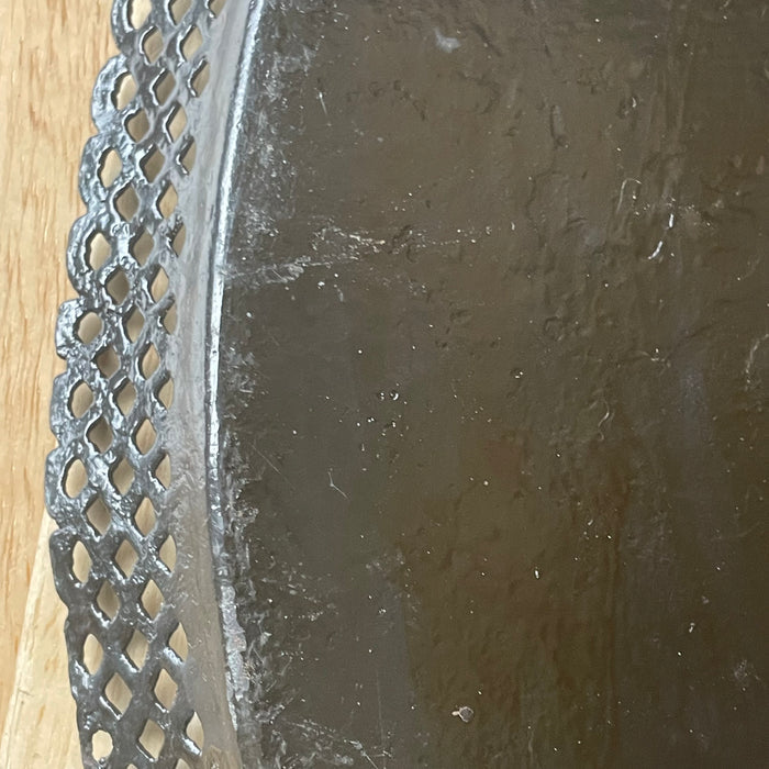 Antique Black Reticulated Edge Hand Painted Toleware Round Serving Tray, 17"x .75"