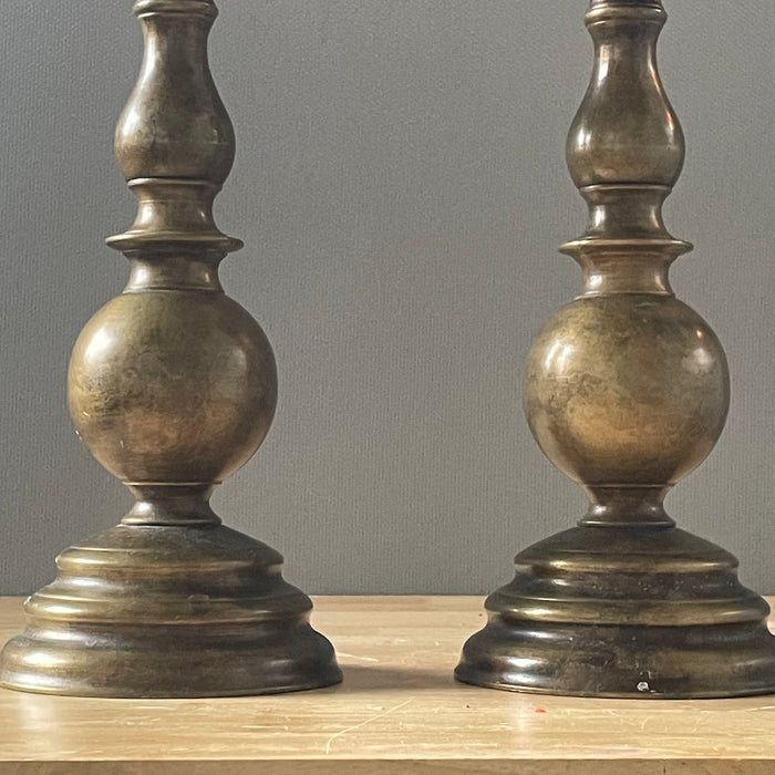Antique Brass Baluster Candlesticks, 5.5"x 12.75"