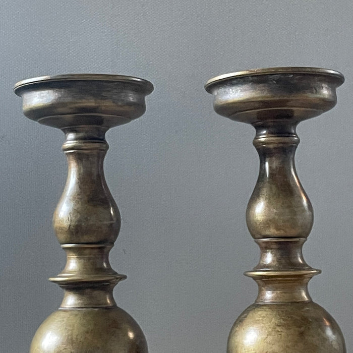 Antique Brass Baluster Candlesticks, 5.5"x 12.75"