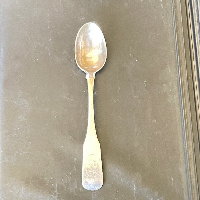 Antique Coin Silver Fiddleback Serving Spoon, 8.25"