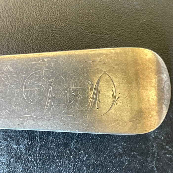 Antique Coin Silver Fiddleback Serving Spoon, 8.25"
