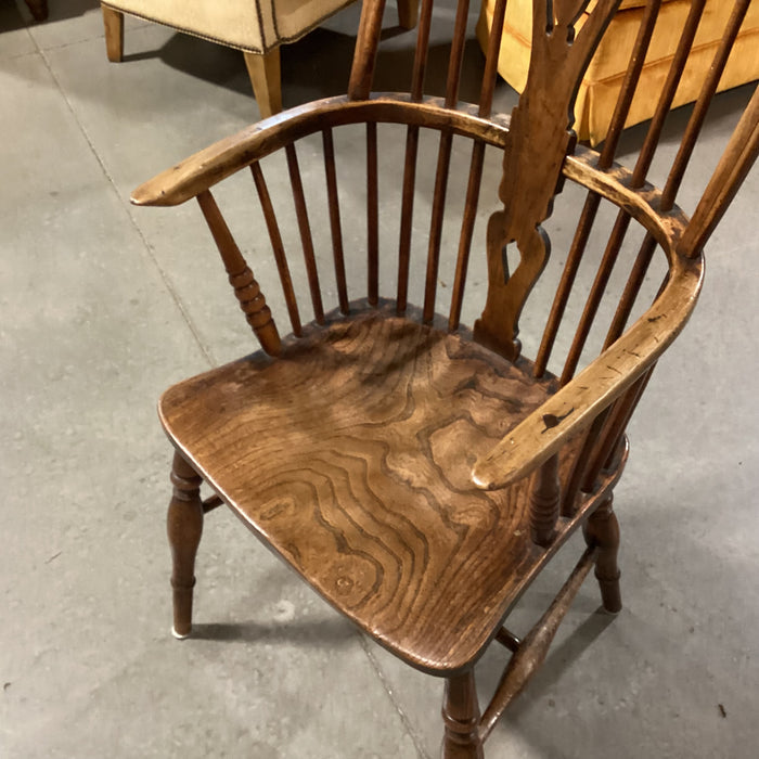 Antique English Elmwood High Back 1800 Windsor Arm Chair 21"x 21"x 41"