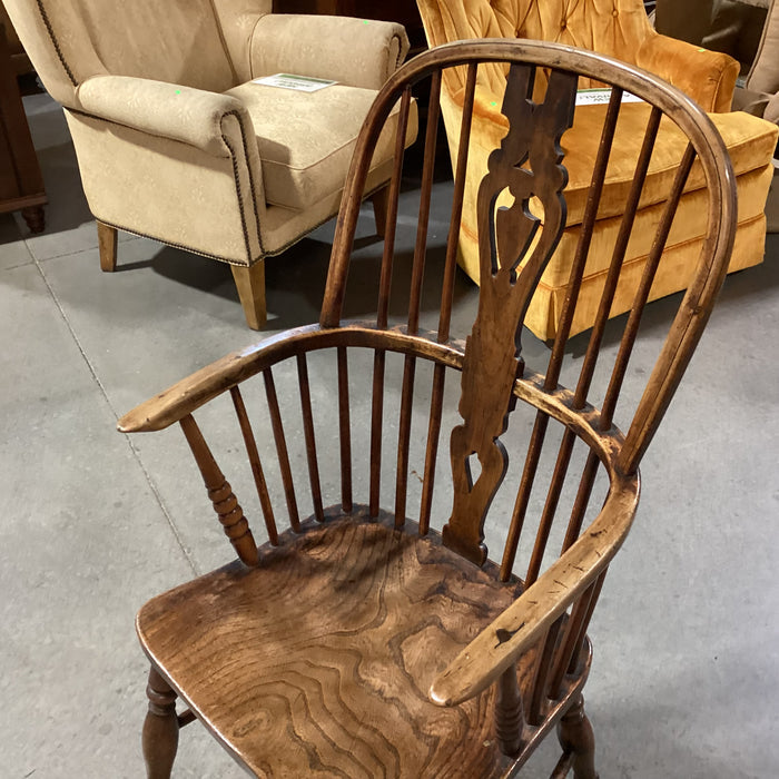 Antique English Elmwood High Back 1800 Windsor Arm Chair 21"x 21"x 41"