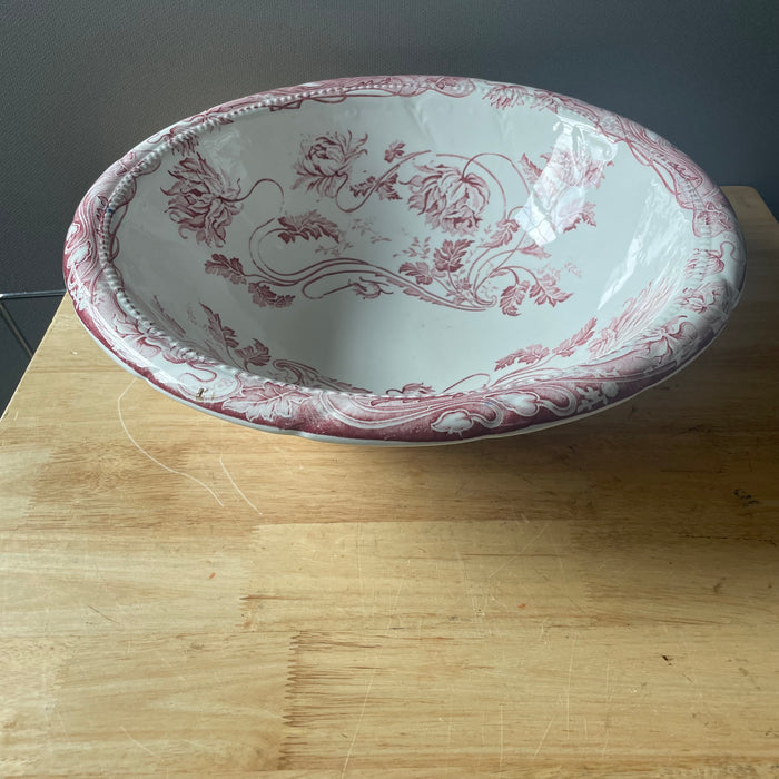 Antique F Winkle & Co Colonial Pottery Red Wine Floral TransferWare Ironstone "Togo" Wash Basin/Bowl,16"x 5"