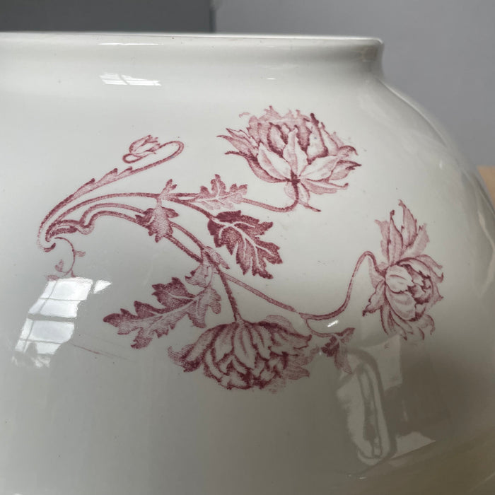 Antique F Winkle & Co Colonial Pottery Red Wine Floral TransferWare Ironstone "Togo" Wash Basin/Bowl,16"x 5"