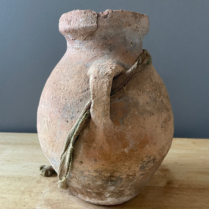 Antique Hand Thrown Primitive Turkish Terra Cotta Oil/Grain Amphora/Vessel, 8"x 10"