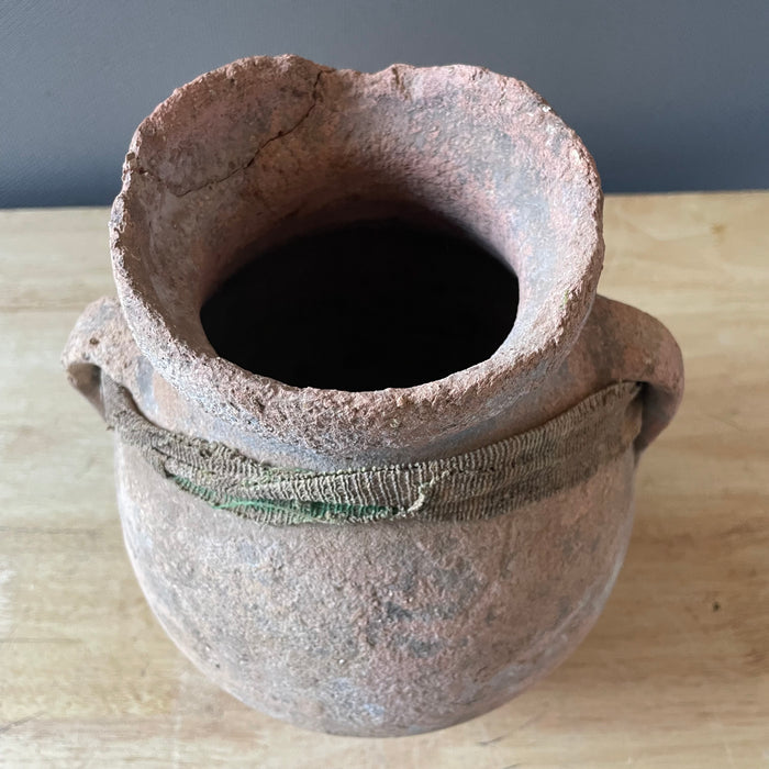 Antique Hand Thrown Primitive Turkish Terra Cotta Oil/Grain Amphora/Vessel, 8"x 10"