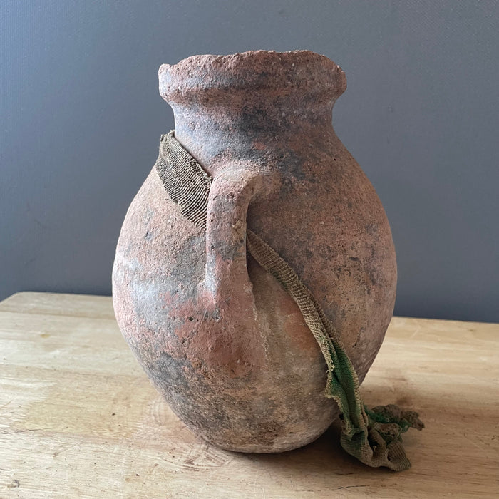 Antique Hand Thrown Primitive Turkish Terra Cotta Oil/Grain Amphora/Vessel, 8"x 10"