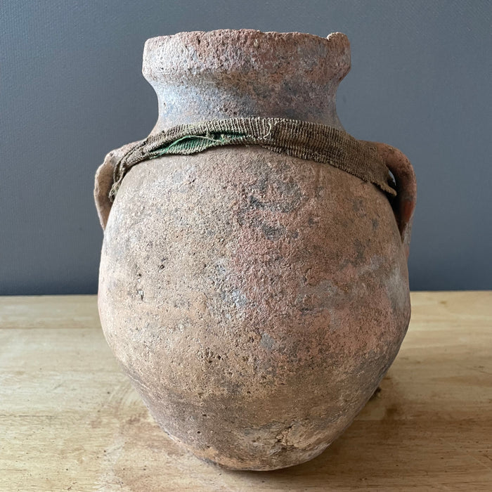 Antique Hand Thrown Primitive Turkish Terra Cotta Oil/Grain Amphora/Vessel, 8"x 10"