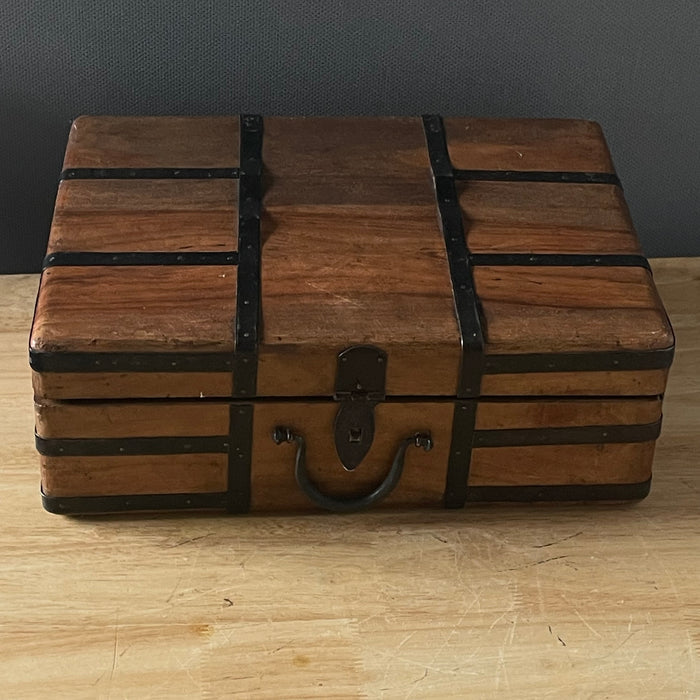 Antique Handcraftedb Wood with Iron Bands/Hardware Captains Desk/Document Box