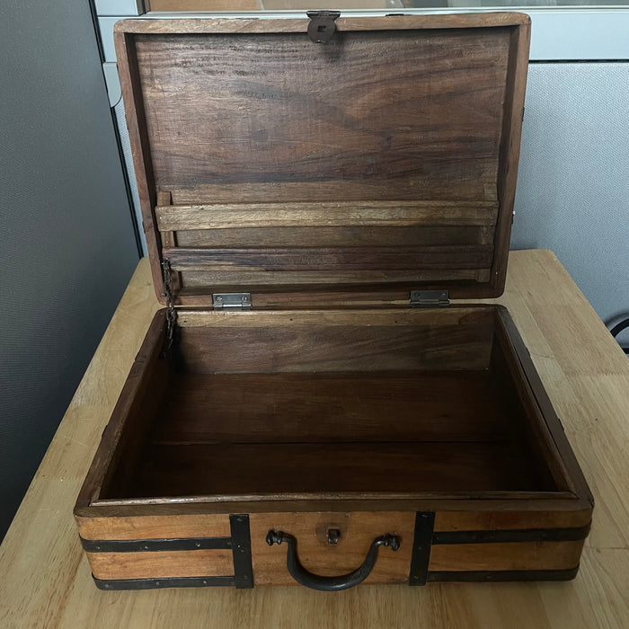 Antique Handcraftedb Wood with Iron Bands/Hardware Captains Desk/Document Box