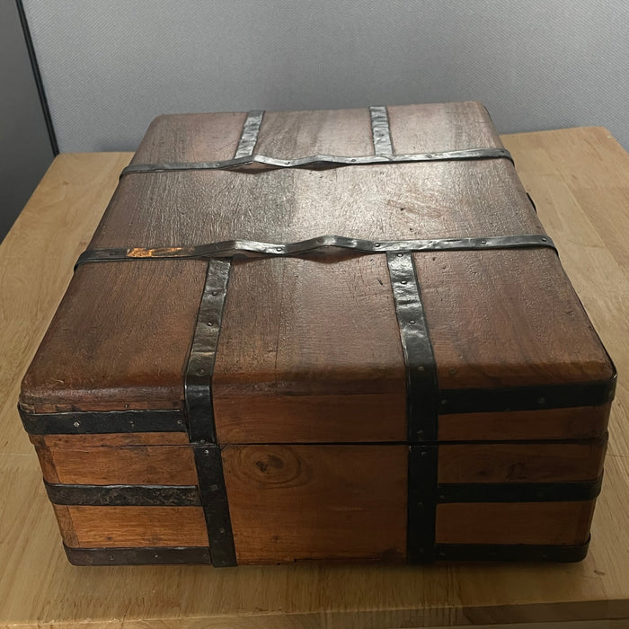 Antique Handcraftedb Wood with Iron Bands/Hardware Captains Desk/Document Box