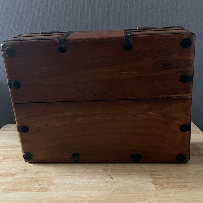 Antique Handcraftedb Wood with Iron Bands/Hardware Captains Desk/Document Box