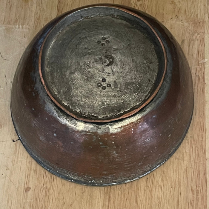 Antique Mid Eastern Style Hammered Copper, Footed, Tinned Bowl, 6.25"x 3"