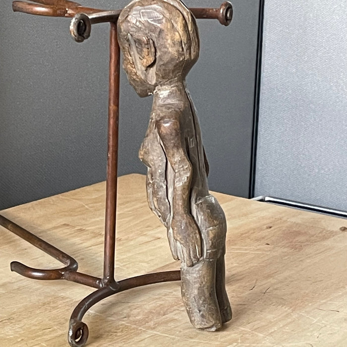 Antique Primitive West African Small Hand Carved Wood Shrine Protection Figurine, 2.5"x 9.75"