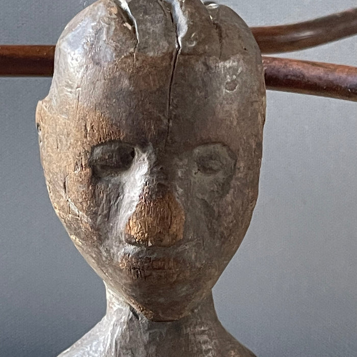 Antique Primitive West African Small Hand Carved Wood Shrine Protection Figurine, 2.5"x 9.75"
