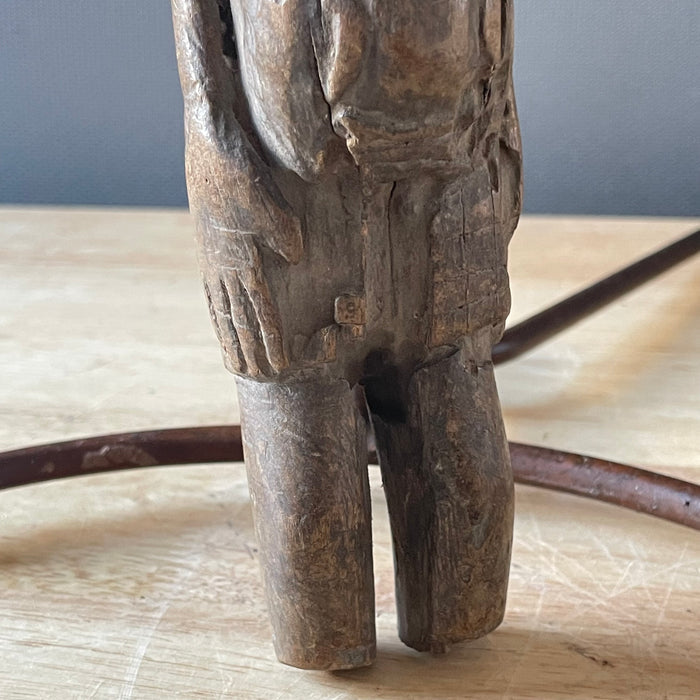 Antique Primitive West African Small Hand Carved Wood Shrine Protection Figurine, 2.5"x 9.75"