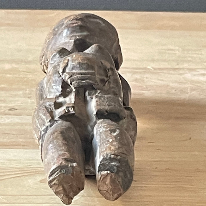 Antique Primitive West African Small Hand Carved Wood Shrine Protection Figurine, 2.5"x 9.75"