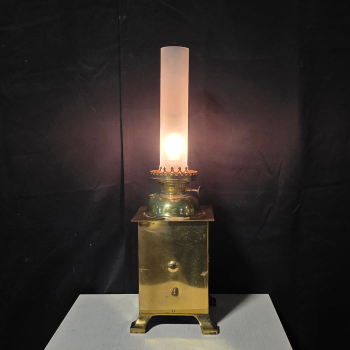 Antique Success Railroad Oil Lamp Made Modern Brass Case Electric Light 7.5"x7.5"x23.75"