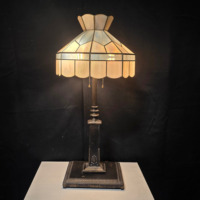 Antique Tiffany Style Square Base Table Lamp 10"x10"x28"