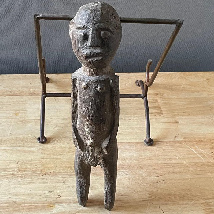 Antique West African Primitive Hand Carved Wood Lobi Bateba Phuwe Shrine Protection Figurine, 3.25"x 14"