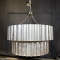 Art Deco Modern 12-Light Silver Leaf and Chrome Upside Down Cake Chandelier 39” Diameter x 60”