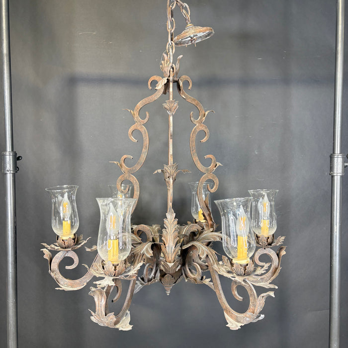 Arte De Mexico 6-Light Bronze Brushed Iron and Glass Chandelier 32” Diameter x 40”