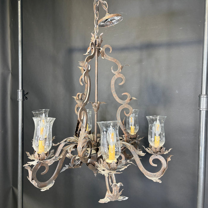 Arte De Mexico 6-Light Bronze Brushed Iron and Glass Chandelier 32” Diameter x 40”