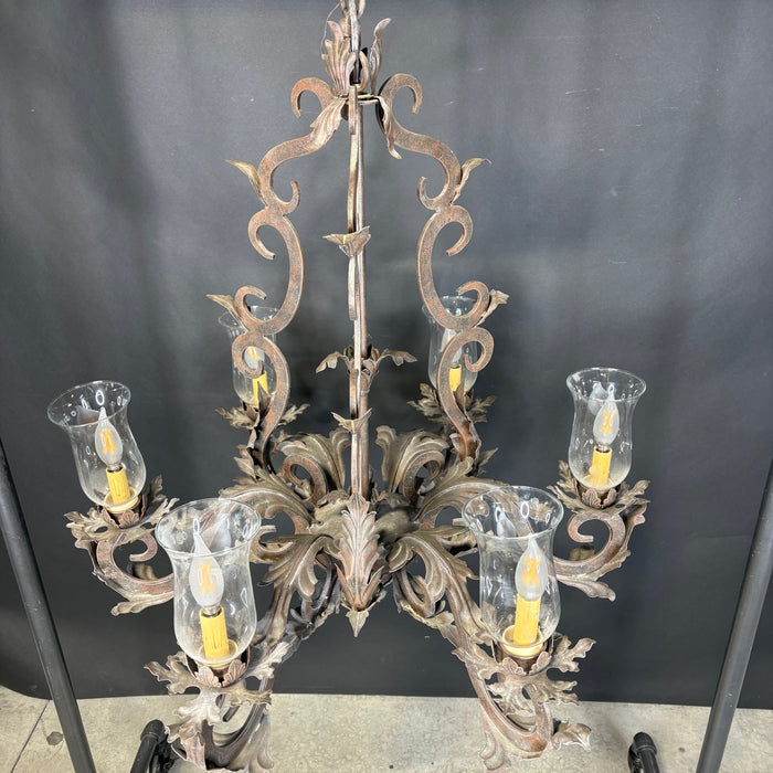 Arte De Mexico 6-Light Bronze Brushed Iron and Glass Chandelier 32” Diameter x 40”